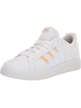 adidas White Sneakers with Iridescent Peach Stripe